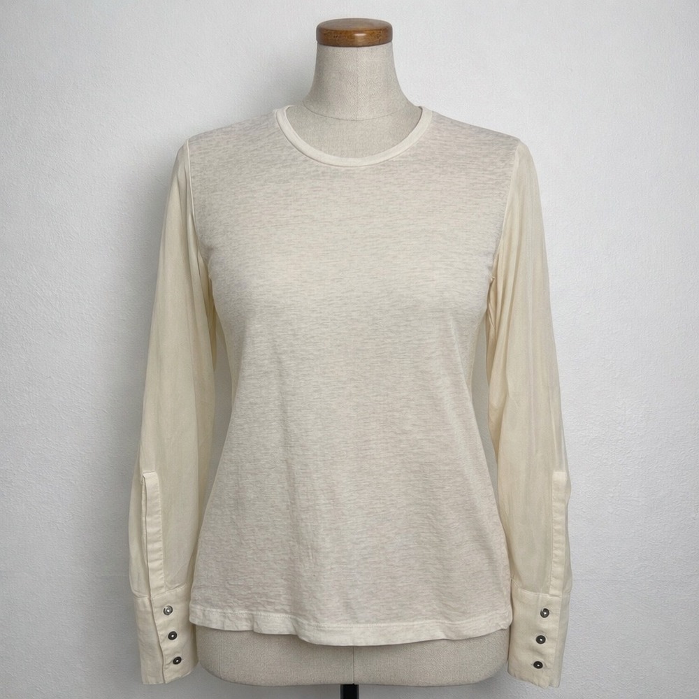 FLAWS!! Brochu Walker Cream Linen Silk Mixed Media Long Sleeve Top Women's Small